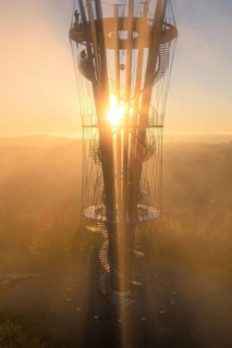Sunrise in autumn fog, Schoenbuchturm, Herrenberg, Germany, Europe