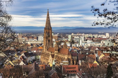City view with cathedral, Freiburg im Breisgau, Baden-Wuerttemberg, Germany, Europe