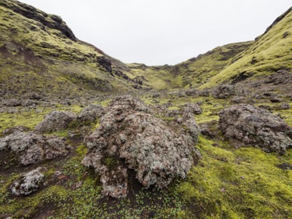 Tjarnargigur crater landscape, moss-covered volcanic landscape, Laki crater landscape, highlands, South Iceland, Suourland, Iceland, Europe