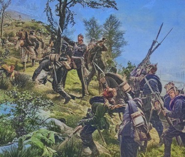The Battle of Spichern, 6 August 1870, also known as the Battle of Forbach, was a battle during the Franco-Prussian War, 1870, Historical, digitally restored reproduction of an original from the 19th ...
