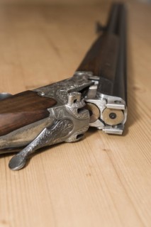 Decorated hunting weapons with ammunition, hunting license and gun ownership card and, Hesse, Germany, Europe