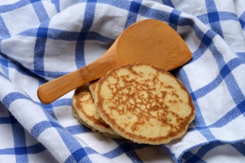 Blini, blinis on kitchen towel, mini pancakes
