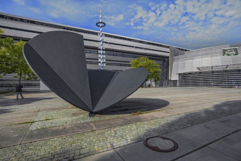 Artwork by Fritz Koenig, Large Leaf Figure from 1996, Location, Technische Universitaet Muenchen. TUM, Munich, Bavaria, Germany, Europe