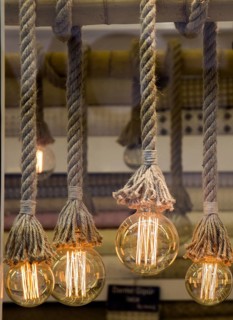 Decorative antique edison style filament light bulbs hanging