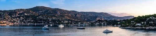 Sunrise over Harbor and Bay of Villefranche-sur-Mer, French Riviera, France, Europe