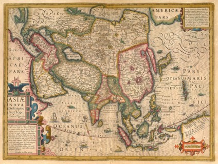 Atlas, map from 1623, Asia, digitally restored reproduction from an engraving by Gerhard Mercator, born as Gheert Cremer, 5 March 1512, 2 December 1594, geographer and cartographer