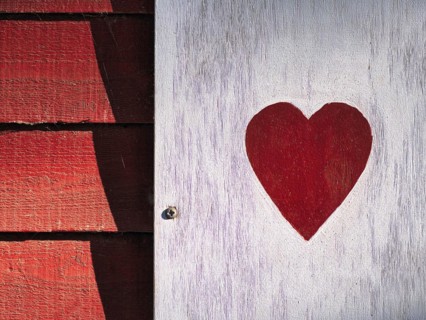 Red heart on a shutter, Lilla Holmen, Mariehamn, Fasta Aland, Aland Islands, Aland Islands, Finland, Europe