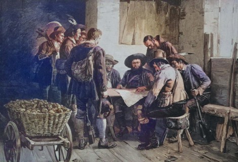Council of war with Andreas Hofer in the year 1809, Tyrolean Rebellion, Historical, digitally restored reproduction of an original from the 19th century, exact date unknown