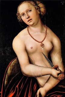 Suicide of Lucretia, Traditionally considered to be a portrait of Lucretia Borgia, daughter of Pope Alexander VI. It shows an unknown lady in the guise of the ancient goddess of spring, Flora, paintin...