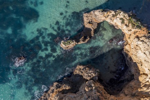 Praia da Marinha, rocks and cliffs, steep coast in the Algarve, Portugal, Europe