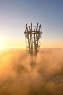 Sunrise in autumn fog, Schoenbuchturm, Herrenberg, Germany, Europe