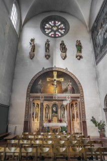 Side altar, Neo-Romanesque parish church of St. Anne in Lehel, Munich, Bavaria, Germany, Europe