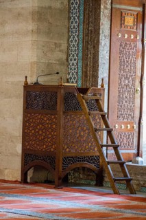 Wooden minbar, sermon pulpit of Ottoman times in mosque