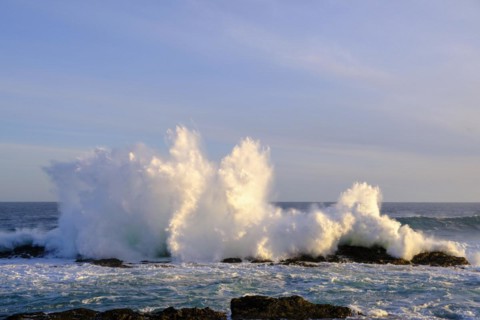 Surf, strong ocean waves, rocks, Schietkliff, Tsitsikamma National Park coast, Garden Route, Eastern Cape, South Africa, Africa