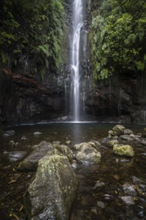 River and waterfall Cascata das 25 Fontes, long exposure, Rabacal, Paul da Serra, Madeira, Portugal, Europe