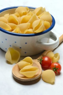 Conchiglie in pots, shell pasta, pasta