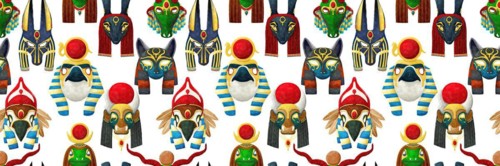 Watercolor gods of Egypt pattern over white background