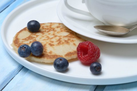 Blini, mini pancakes with fruit, blini