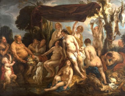 Dianes Rest, the Goddess of the Hunt, Painting by Jacob Jordaens, Historical, Digitally restored reproduction from a historical work of art