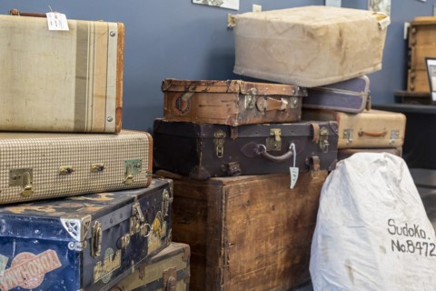 Granada, Colorado, The Amache Museum near the World War 2 Amache Japanese internment camp displays suitcases that internees brought with them when evicted from their homes. More than 7, 000 Japanese a...