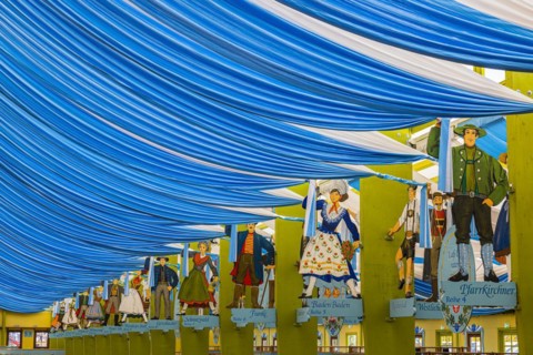 Wiesnaufbau, Ochsenbraterei marquee, Oktoberfest, Theresienwiese, Munich, Upper Bavaria, Bavaria, Germany, Europe