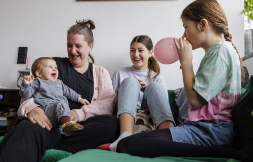 Woman with three daughters, Bonn, Germany, Europe