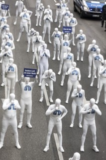 Protest of the environmental organisation Greenpeace, on the Bundesstrasse 14 40 activists demand better air quality, the Neckartor is considered the most polluted street in Germany with high levels o...