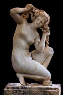 Small marble statue of Crouching Aphrodite from the Bath, known as Venus of Rhodes, 100 BC, Archaeological Museum in the former Order Hospital of the Knights of St John, 15th century, Old Town, Rhodes...