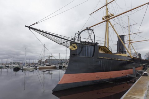 Ramming ship Schorpioen from 1868, Museum harbour Willemsoort, Naval Museum, Den Helder, Province of North Holland, The Netherlands, Europe