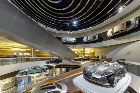 Mercedes Museum, Stuttgarts most visited museum is part of the Mercedes-Benz World in Untertuerkheim and with its vehicles and classic cars recalls the early days of the automobile, Architecture Ben v...