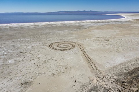 Promontory, Utah, The Spiral Jetty, an earthwork sculpture created by Robert Smithson in 1970 in Great Salt Lake. The sculpture was underwater for 30 years but is now on dry land due to the historic d...