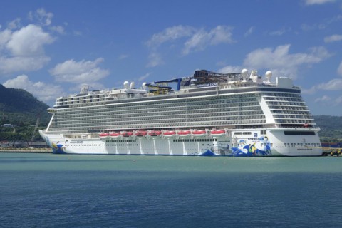 Cruise ship Norwegain Escape, shipping company Norwegian Cruise Line, in the port of Puerto Plata, Dominican Republic, Caribbean, Central America