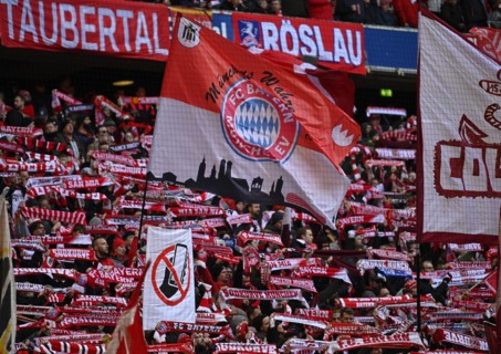 South curve, scarves, fan block, fans, fan curve, flags, banners, atmosphere, atmospheric, FC Bayern Munich FCB, Allianz Arena, Munich, Bavaria, Germany, Europe