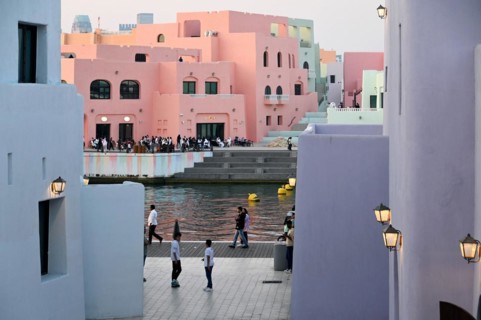 Colourful houses in Mina District, Mia Park, Old Port Doha, Qatar, Asia