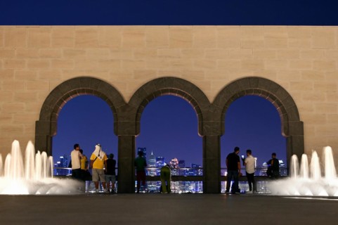 View of the skyline of Doha, Qatar, from the terrace of the Museum of Islamic Art by the archtics Ieoh Ming Pei and Jean-Michel Wilmotte, Asia