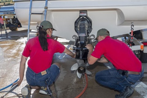 Evanston, Wyoming, Employees of the Wyoming Game & Fish Department inspect and decontaminate watercraft at a mandatory inspection station along the Utah border. The intent is to keep invasive aquatic ...