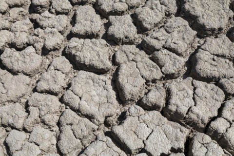 Salt Lake City, Utah, Dried mud is all thats left in the marina at Antelope Island State Park. The lakes water level has fallen to a historic low