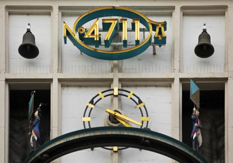 4711 logo with carillon at the head office in Glockengasse, Cologne, North Rhine-Westphalia, Germany, Europe