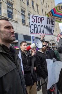 Royal Oak, Michigan USA, 11 March 2023, A small group of conservative Republicans protesting the Sidetrack Bookshops Drag Queen Story Hour were outnumbered by many hundreds of counter-protesters suppo...