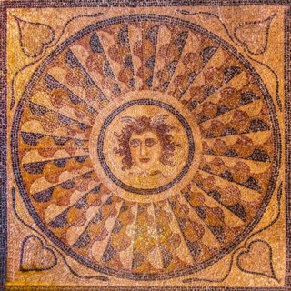 Mosaic floor with head of Medusa from Kos, 3rd century, Grand Masters Palace built in the 14th century by the Johnnite Order, fortress and palace for the Grand Master, UNESCO World Heritage Site, Old ...