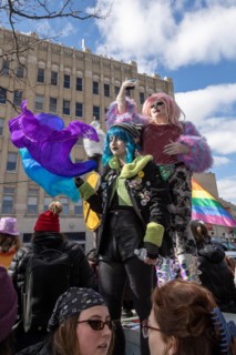 Royal Oak, Michigan USA, 11 March 2023, A small group of conservative Republicans protesting the Sidetrack Bookshops Drag Queen Story Hour were outnumbered by many hundreds of counter-protesters suppo...