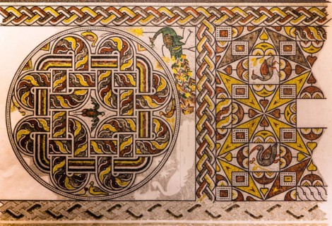 Drawings of mosaics, Grand Masters Palace built in the 14th century by the Johnnite Order, Fortress and Palace for the Grand Master, UNESCO World Heritage Site, Old Town, Rhodes Town, Greece, Europe