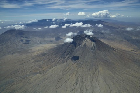 Aerial view, Ol Doinyo Lengai volcano, volcanic landscape, view from above, Tanzania, East Africa, Africa