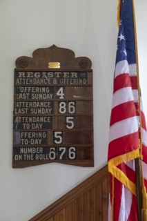 Beckley, West Virginia, Historic buildings are on display in the Coal Camp at the Beckley Exhibition Coal Mine. This coal camp church was built in 1921 in Pemberton, WV. A Register of Attendance & Off...
