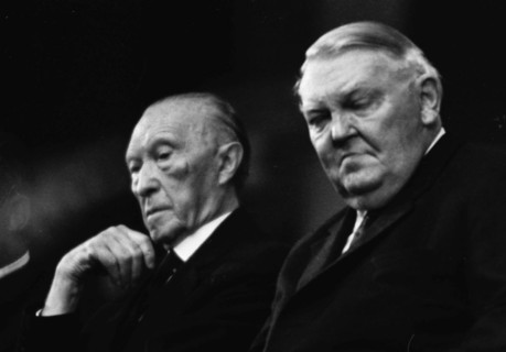 Personalities from politics, business and culture from the years 1965-71. Konrad Adenauer 1966 miT Ludwig Erhard, DEU, Germany, Europe