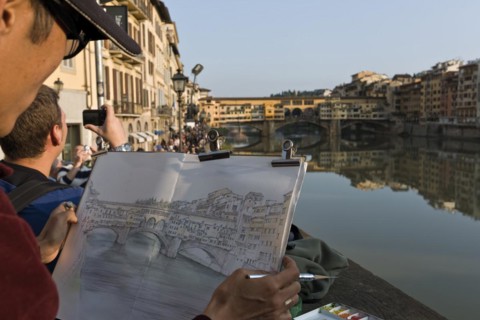 Street Artists near Ponte Vecchio Florence Italy