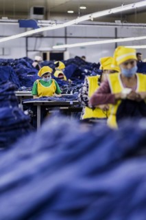 Women workers produce jeans at the Afrasyab jeans factory in Samarkand, 02.11.2022., Samarkand, Uzbekistan, Asia