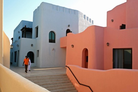 Colourful houses in Mina District, Mia Park, Old Port Doha, Qatar, Asia