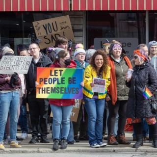 Royal Oak, Michigan USA, 11 March 2023, A small group of conservative Republicans protesting the Sidetrack Bookshops Drag Queen Story Hour were outnumbered by many hundreds of counter-protesters suppo...