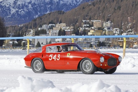 Ferrari 250 MM on the frozen lake, built in 1953, The ICE, St. Moritz, Engadin, Switzerland, Europe